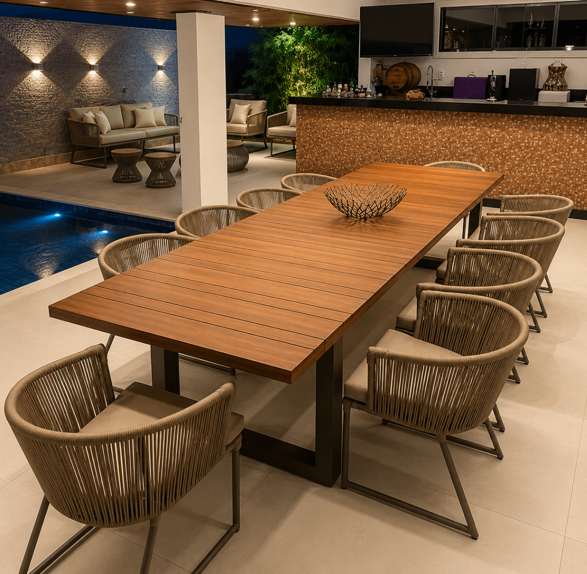 Área gourmet · Mesa longa para receber